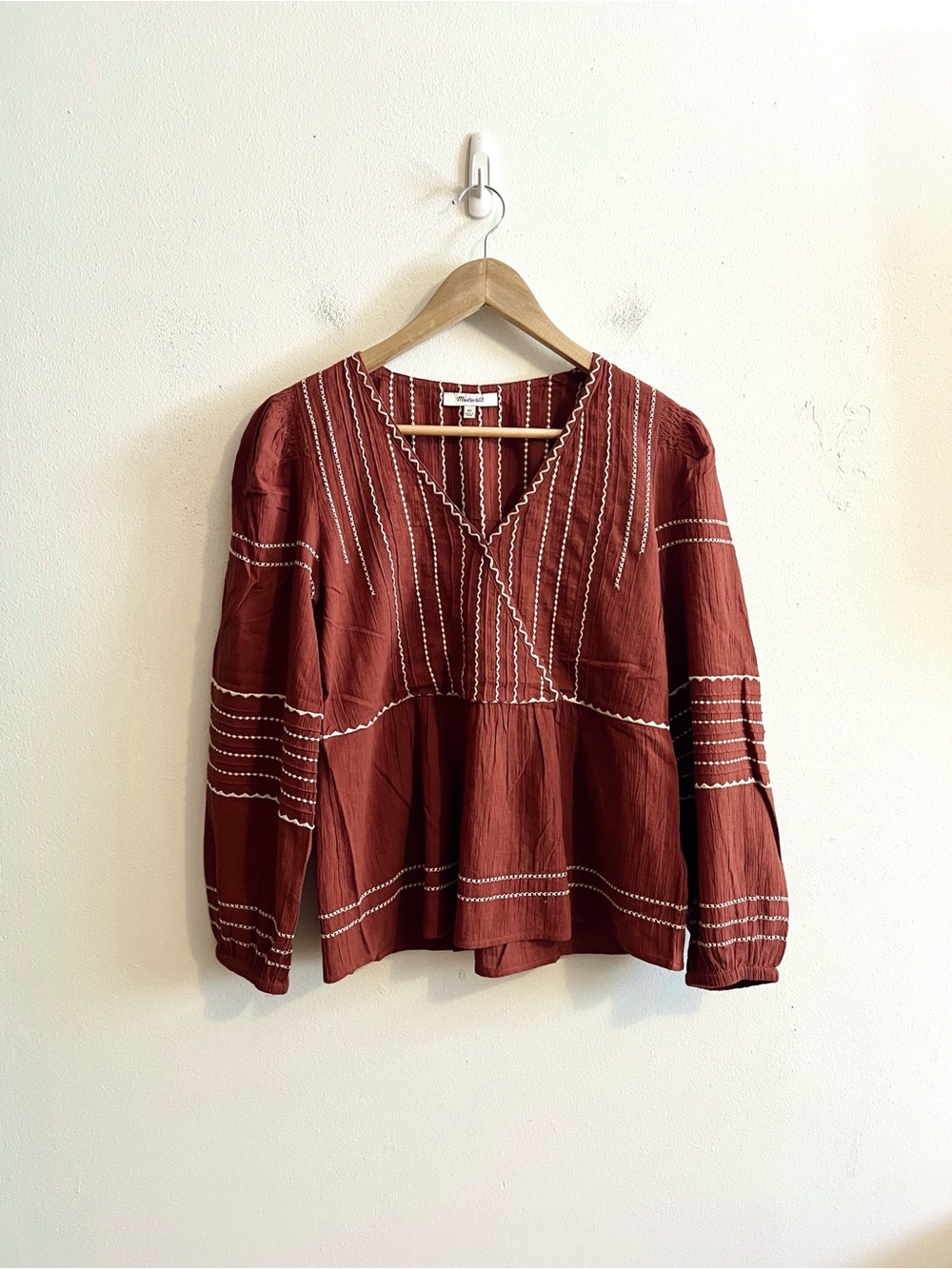 Madewell Embroidered Faux Wrap Top - 100% Cotton